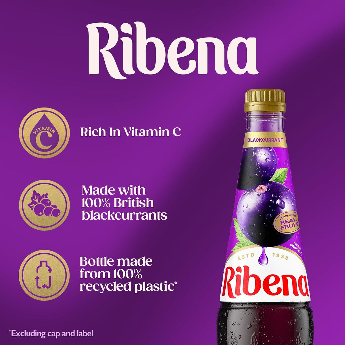 Ribena blackcurrant squash 850 milliliter packaging label