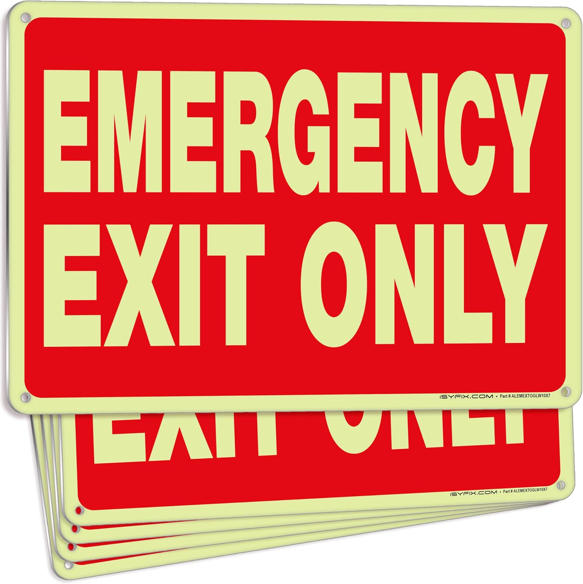 iSYFIX Emergency Exit Only Signs, 10x7 Inch, 10 Pack, Metal Glow | 100% Rust Free .040 Aluminum Signs, Glow in the Dark Laminated, UV, Weather, Scratch, Water & Fade Resistant - Image 10