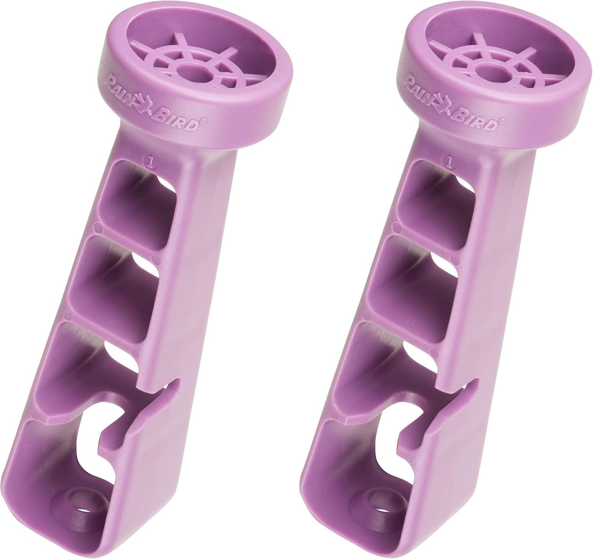 Rain Bird purple plastic drip tool top angle