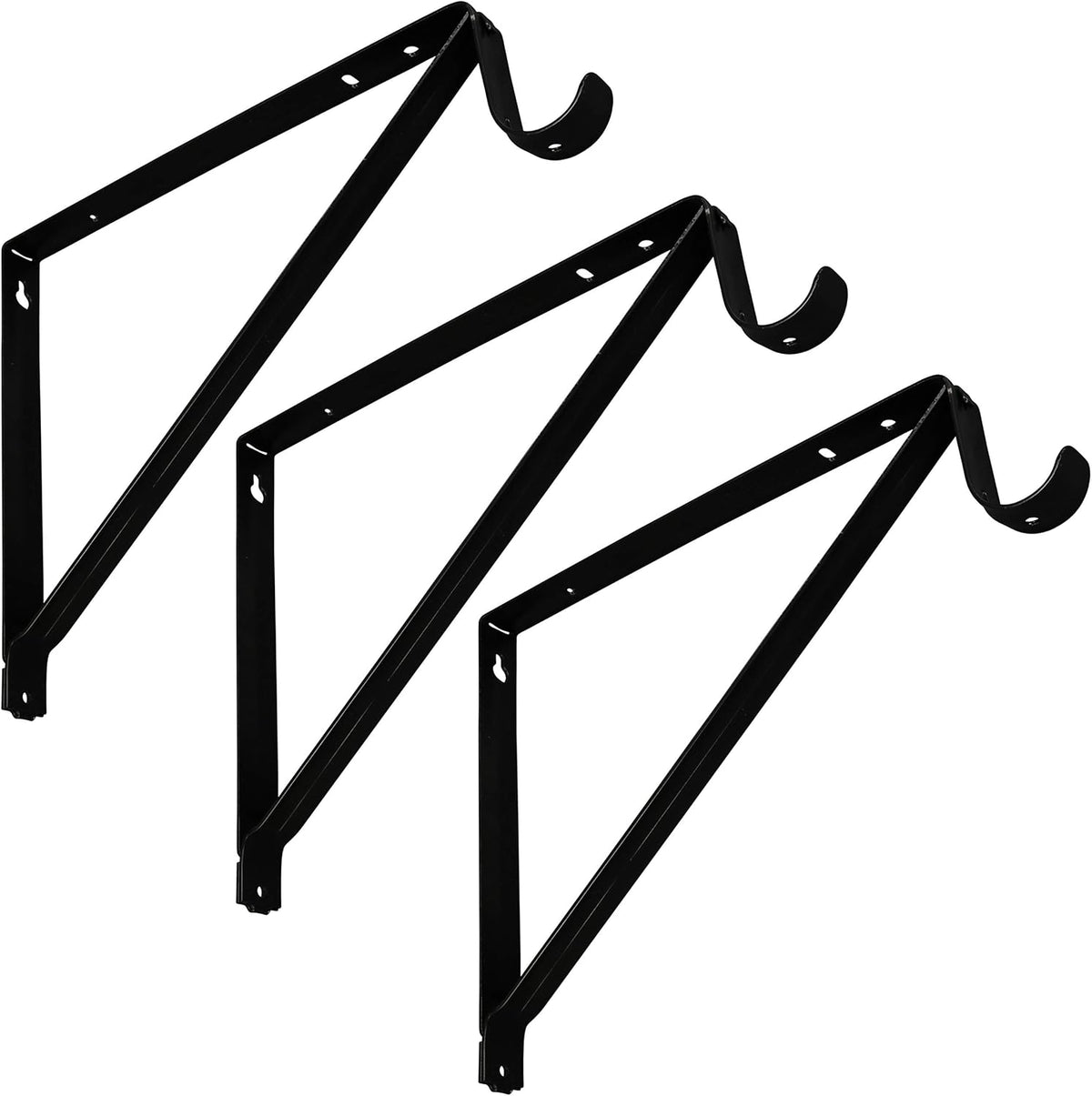 Package of three heavy duty wall mount shelf and rod brackets in black finish
