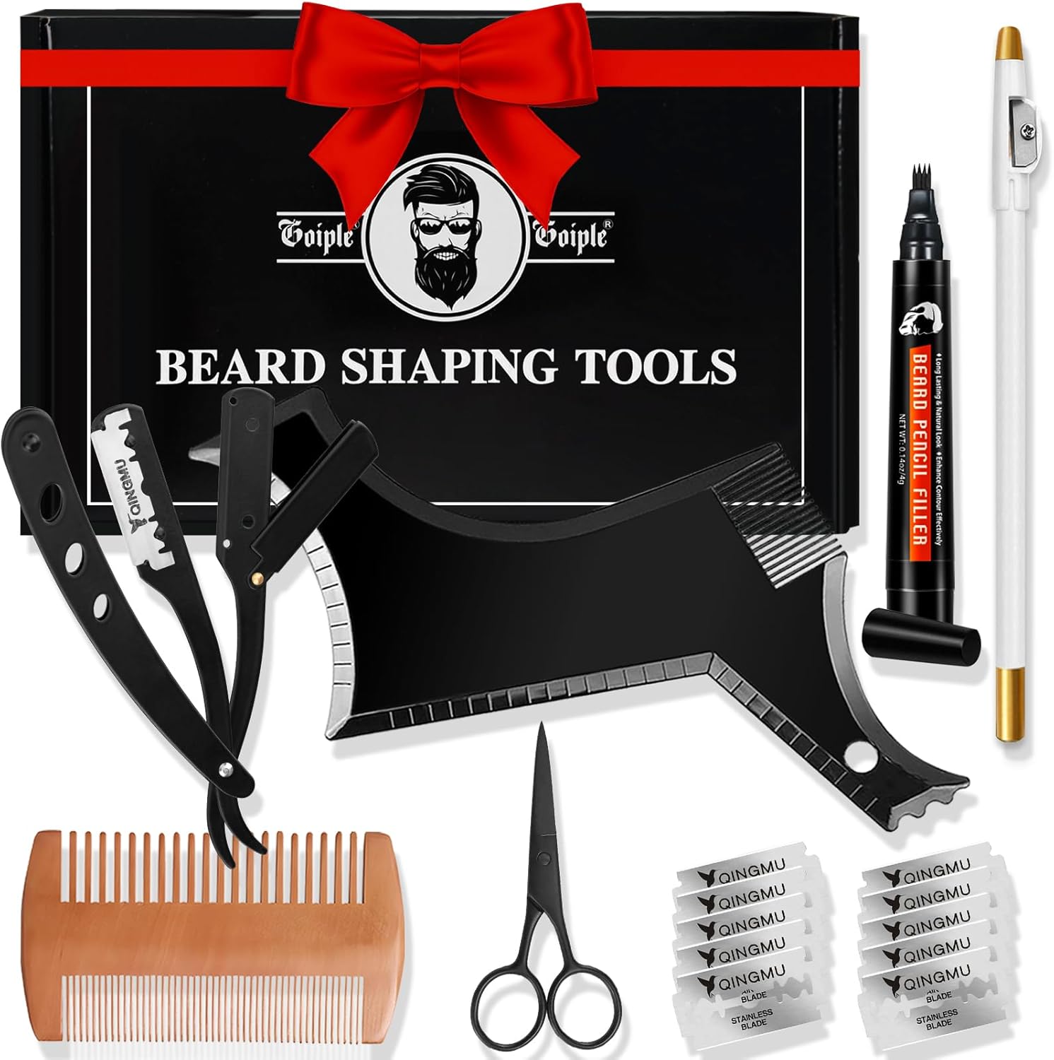 WOZUTUNT beard shaper grooming kit front view showing complete seventeen piece set inside premium black packaging