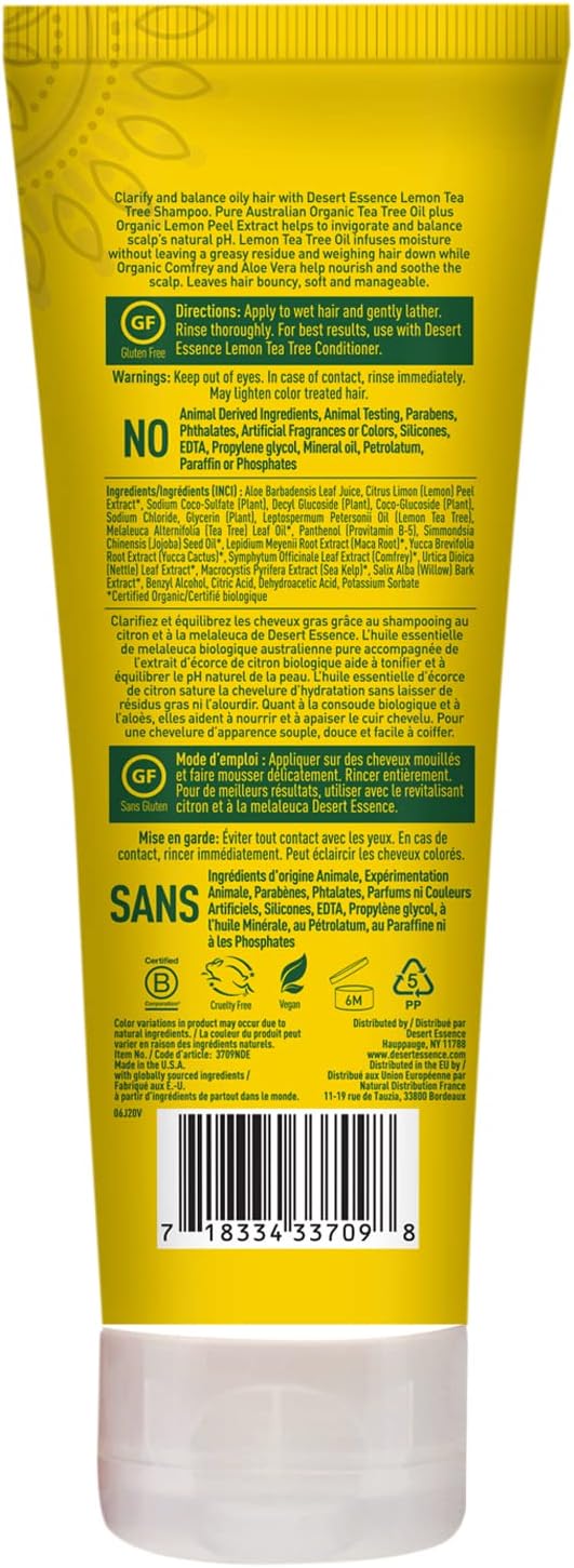 Desert Essence shampoo packaging rear label details