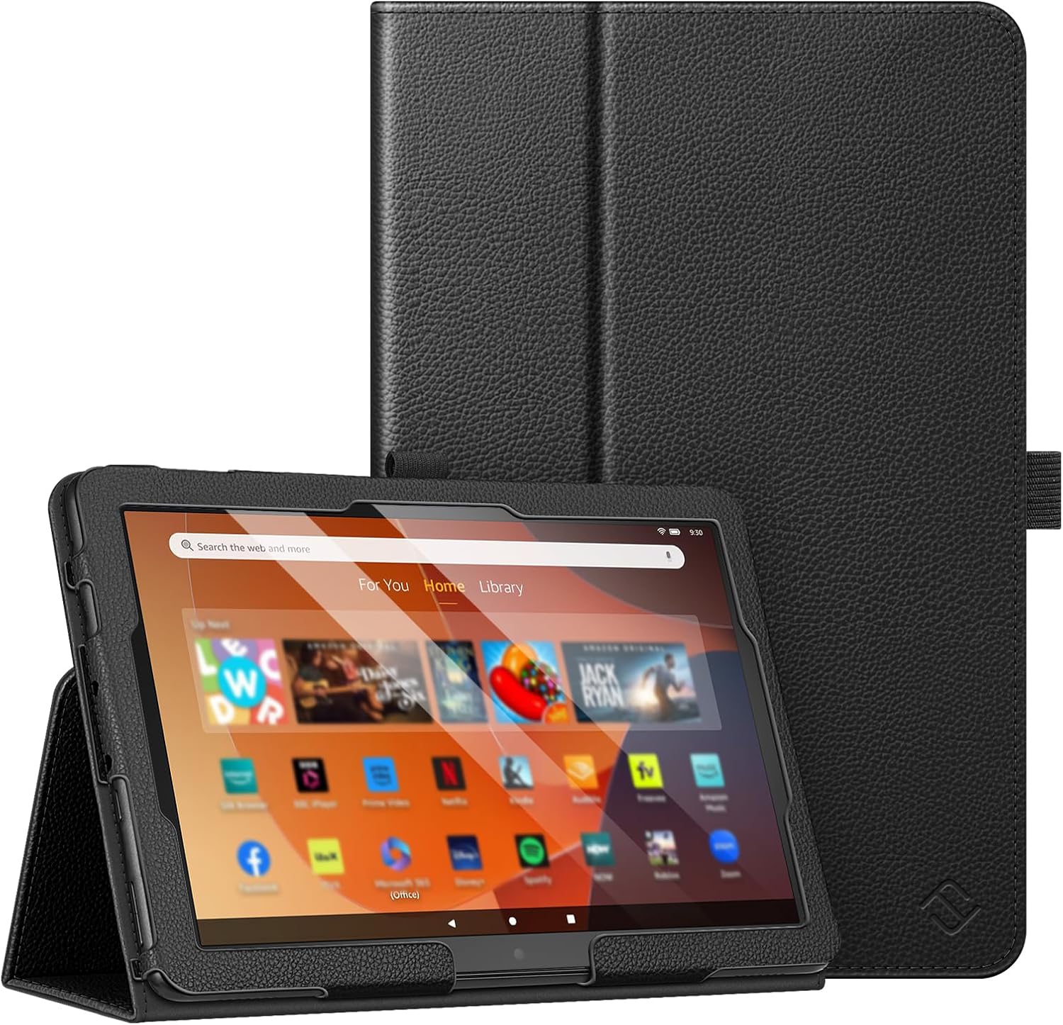Fintie folio case for Amazon Fire HD 10 tablet black front view protective cover