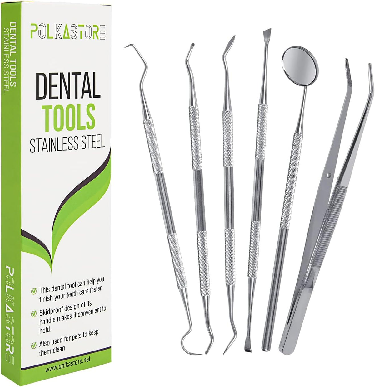Polkastore 6-piece stainless steel dental cleaning tool kit