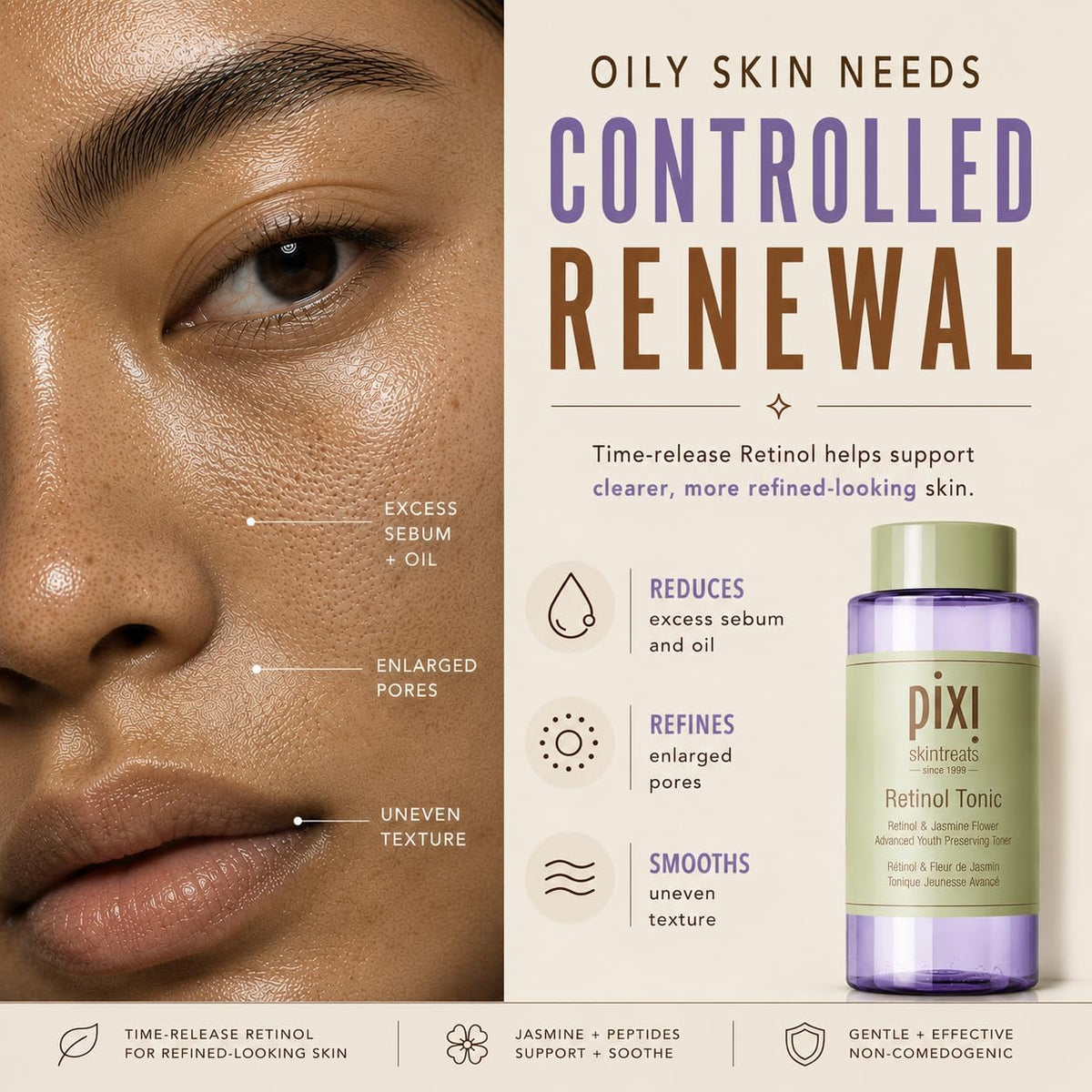 Close up of Pixi Retinol Tonic label features