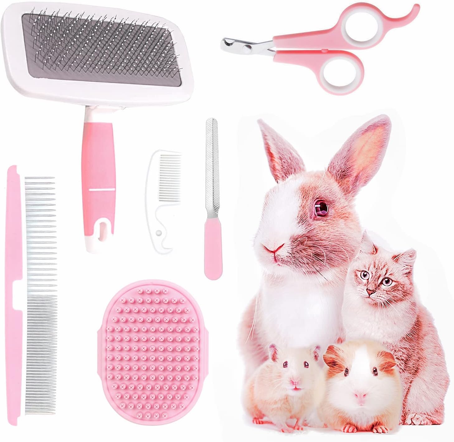 Crafterlife small animal pet grooming kit front view featuring 6 pink tools