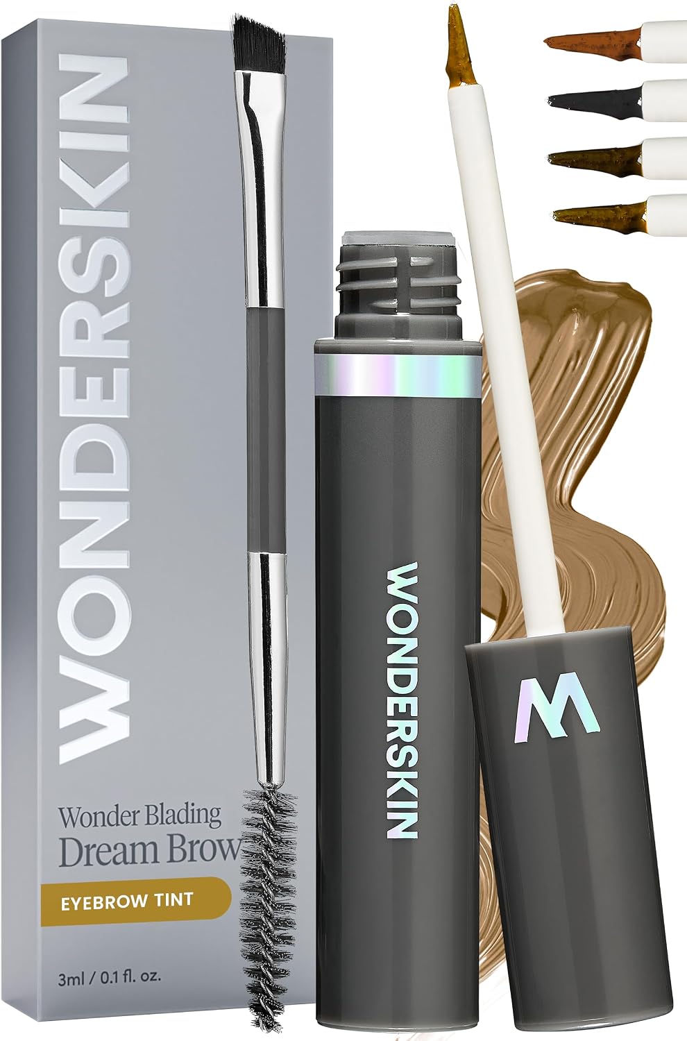 Wonderskin Dream Brow Eyebrow Gel Blonde front view packaging with dual ended applicator brush