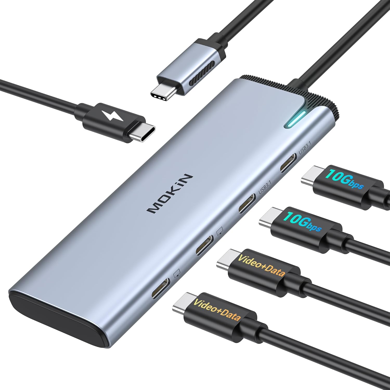 MOKiN USB C to USB C Hub Dual Monitor front view showcasing premium aluminum alloy build.