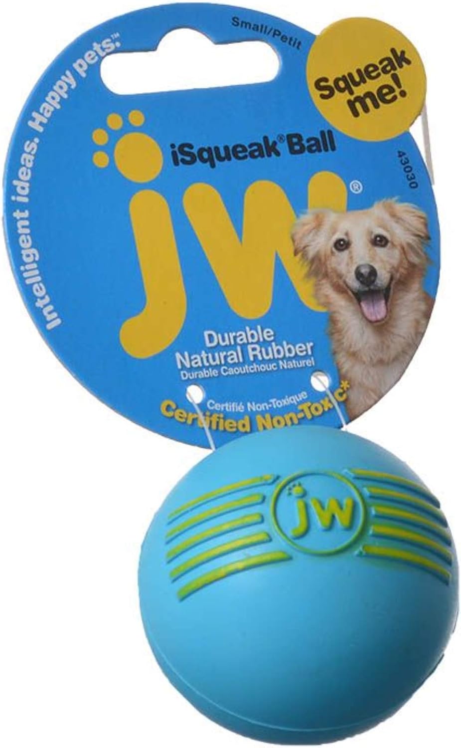Petmate JW Pet iSqueak Ball Small front view durable rubber dog toy