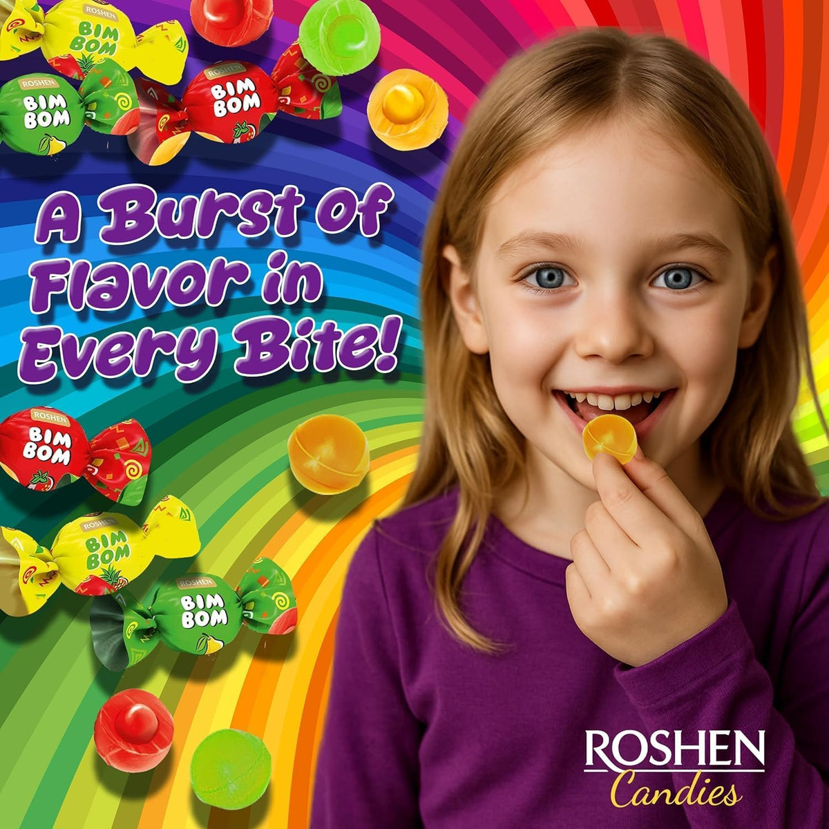 Roshen Bim Bom hard candy bowl presentation view