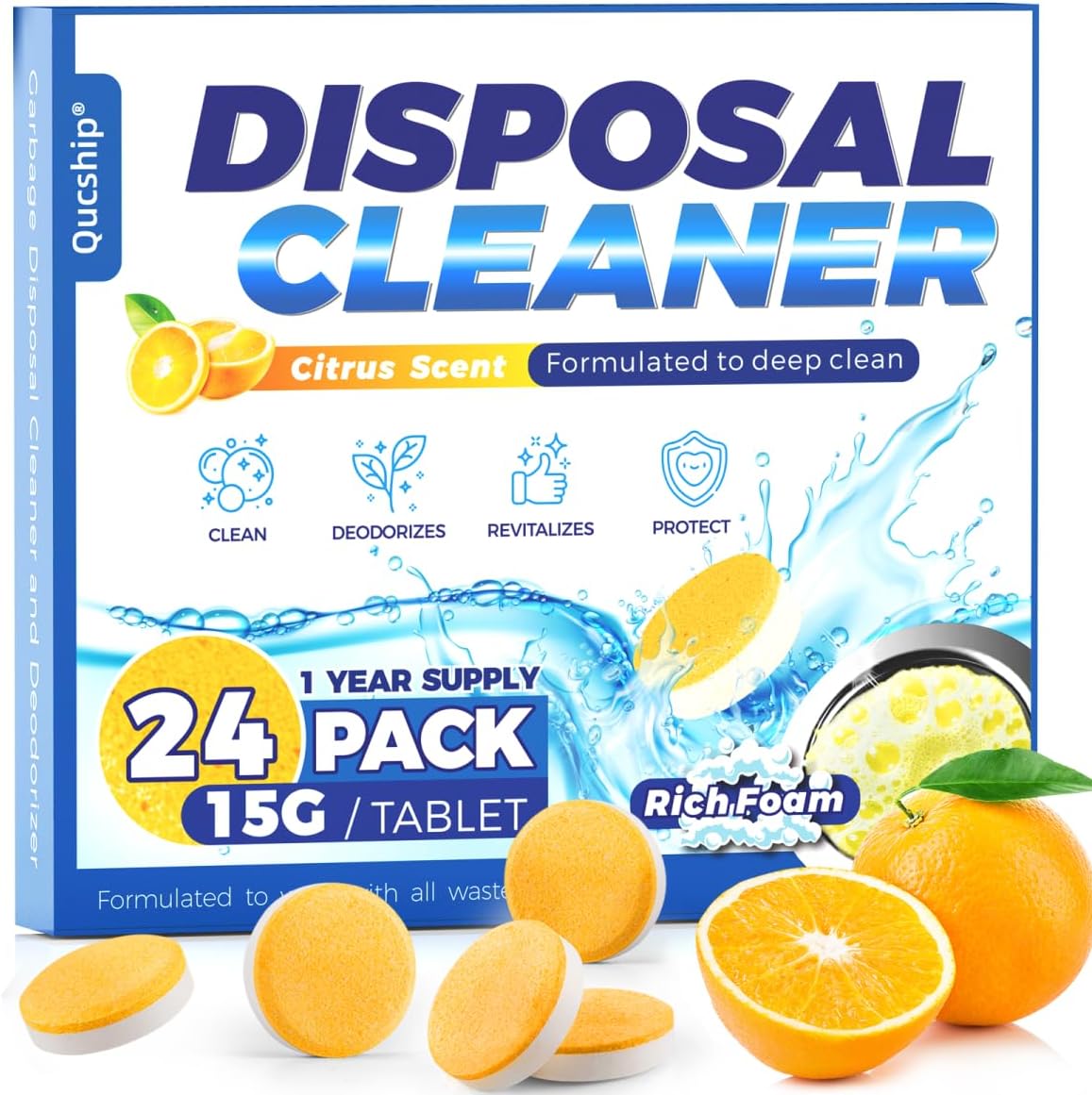 Active garbage disposal cleaner and deodorizer tablets packaging front view
