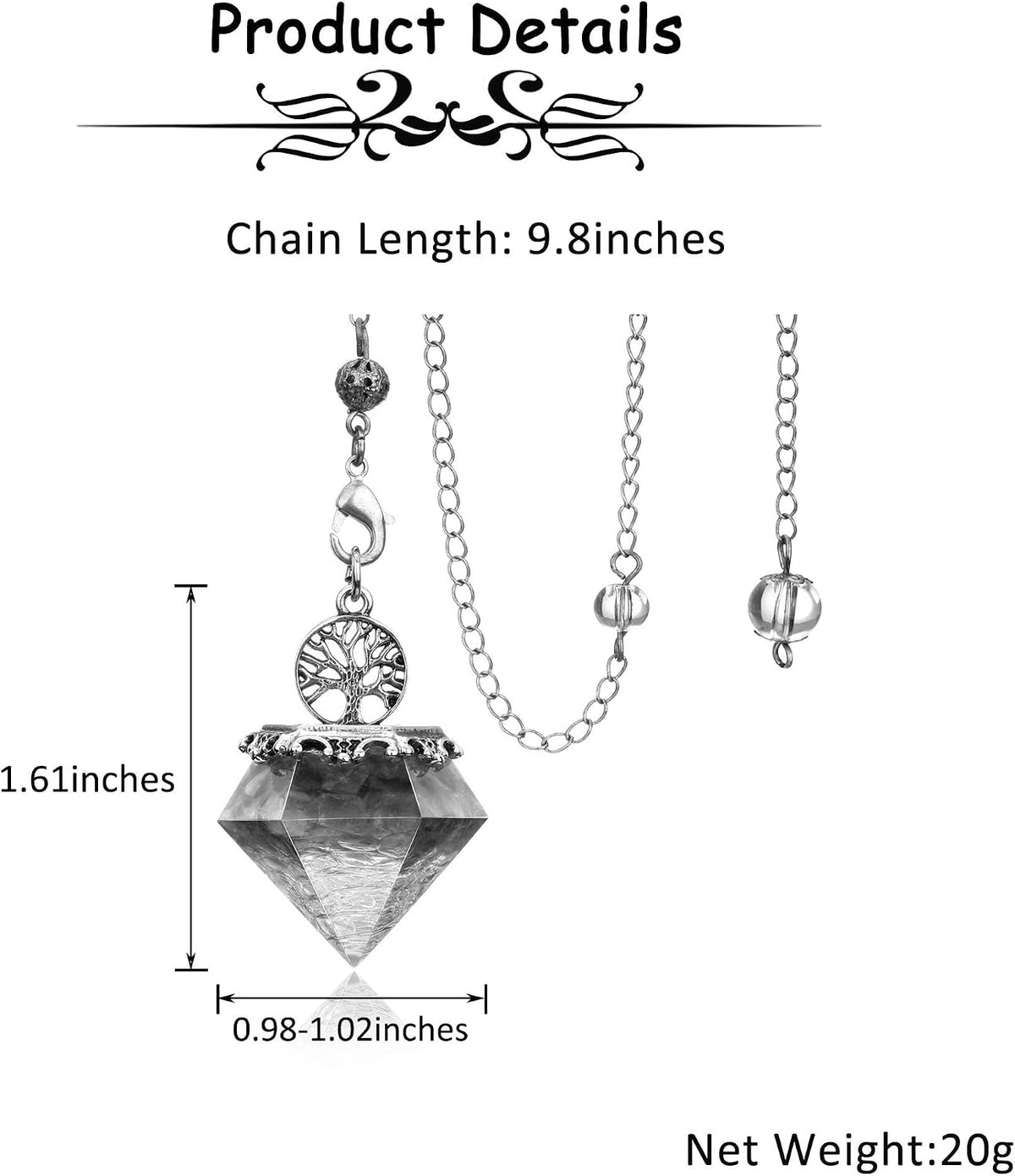 Complete packaging view with the crystal pendulum and gift box
