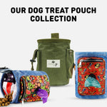 Premium green dog treat holder with adjustable waist belt and durable belt clip accessories displayed flat