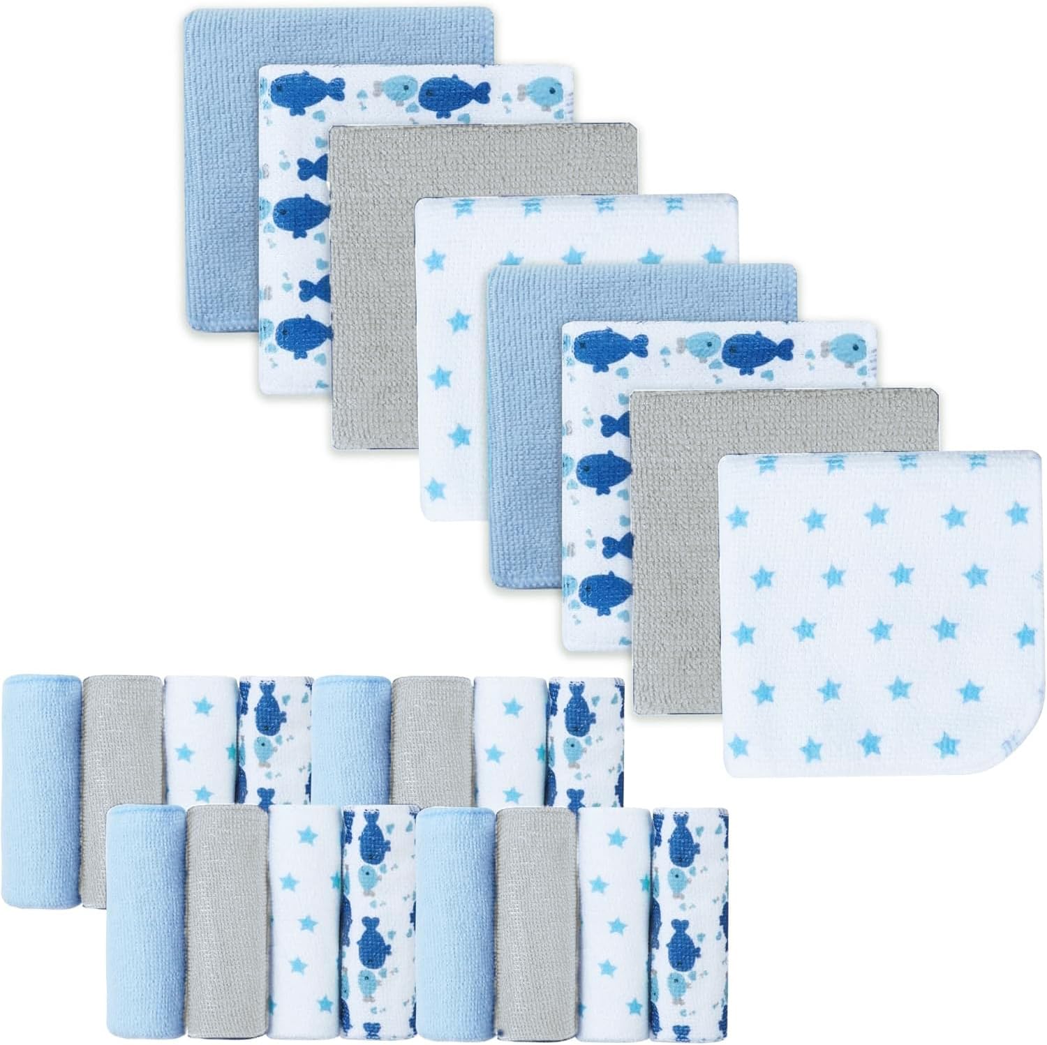Softan baby washcloths 24 pack whale print set