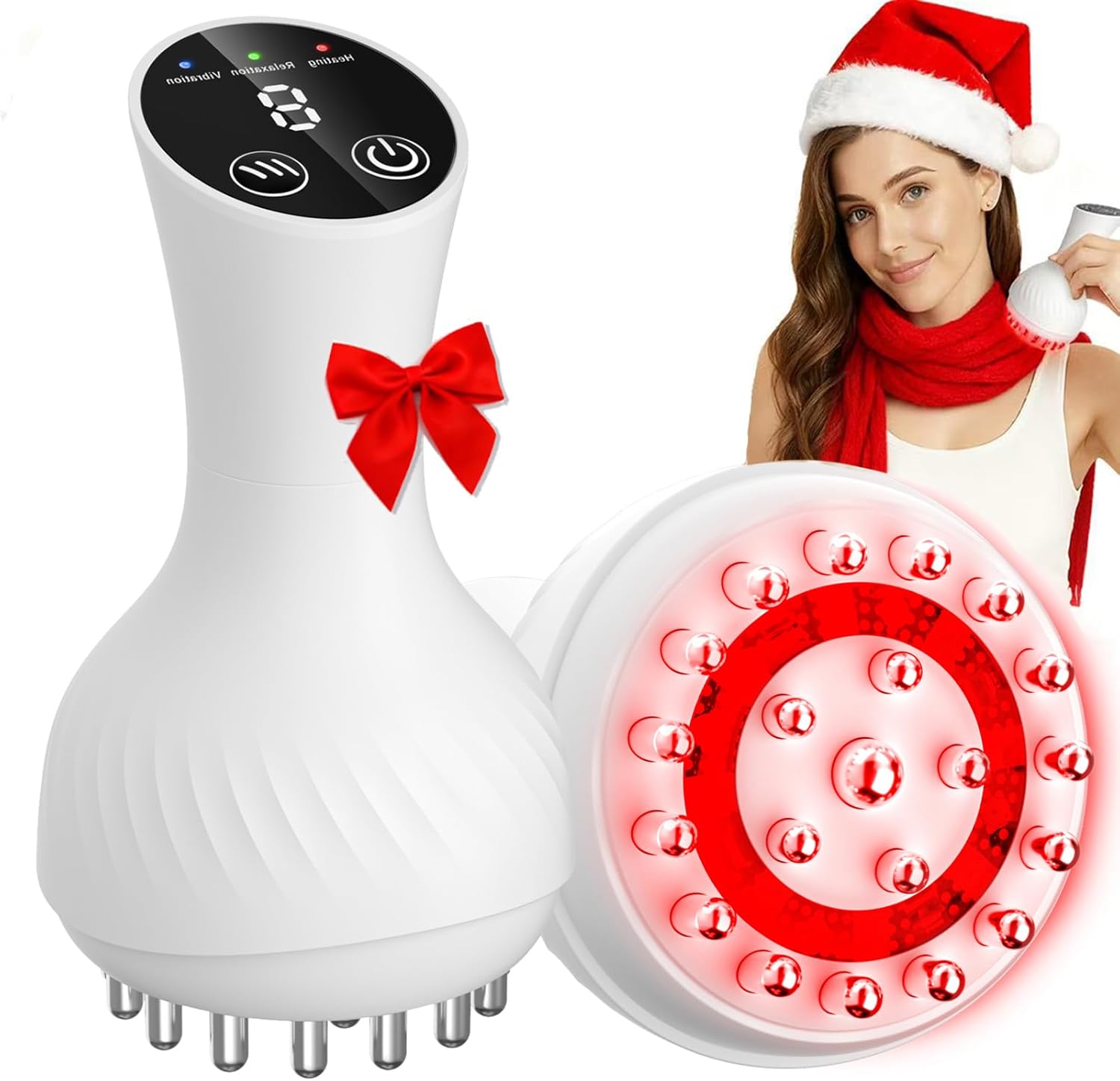 HarrFlow lymphatic drainage massager front view showcasing the sleek white body and digital display screen.