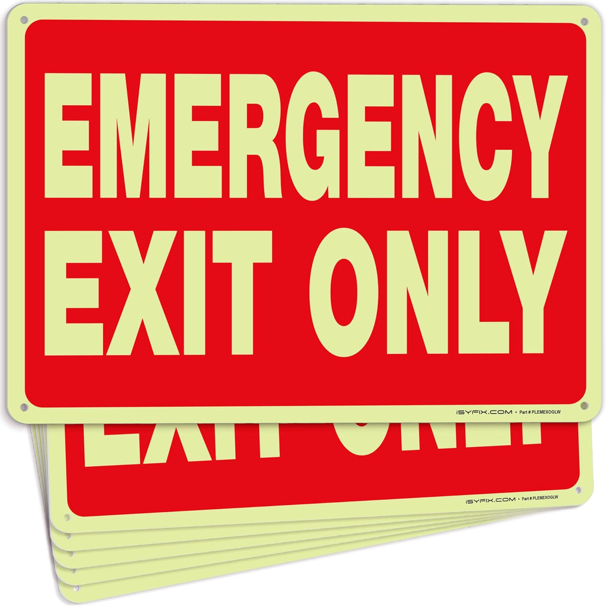 iSYFIX Emergency Exit Only Signs, 10x7 Inch, 10 Pack, Metal Glow | 100% Rust Free .040 Aluminum Signs, Glow in the Dark Laminated, UV, Weather, Scratch, Water & Fade Resistant - Image 9