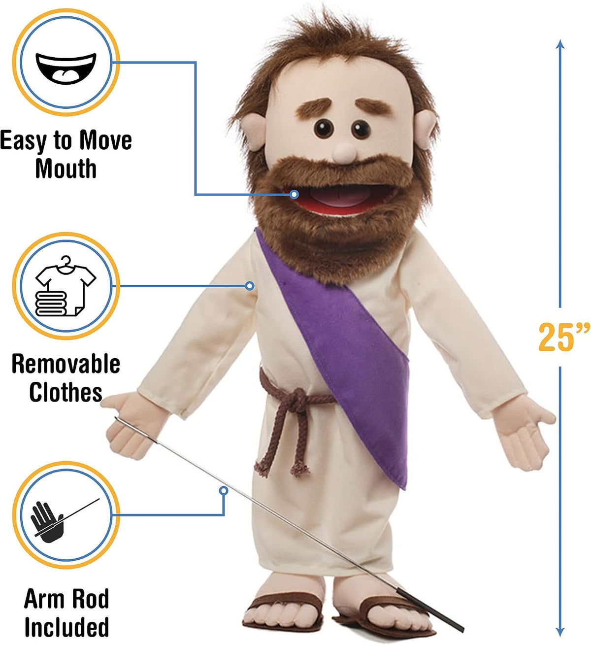 Silly Puppets Jesus ministry puppet showing robe and rope belt