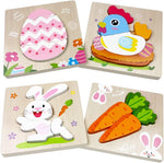 Anditoy Easter wooden puzzles four pack set showing festive holiday designs for toddlers front view