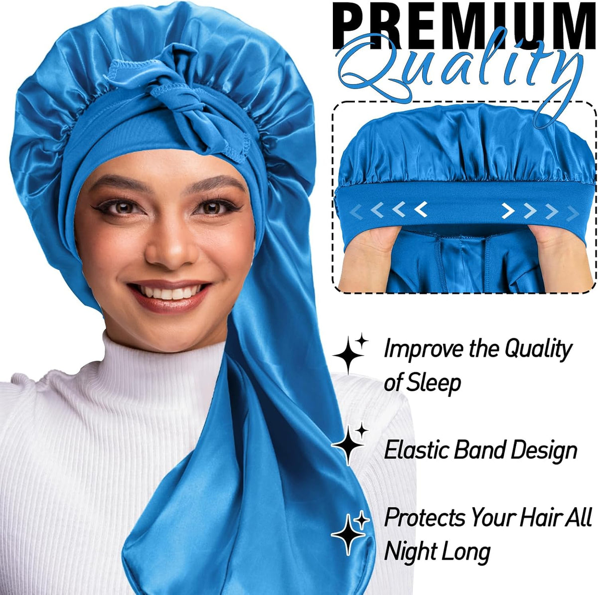 WOZUTUNT black and blue satin bonnets folded layout