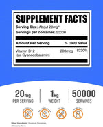 Sealed one kilogram pouch of BulkSupplements pure B12 powder for vegetarian nutrition.