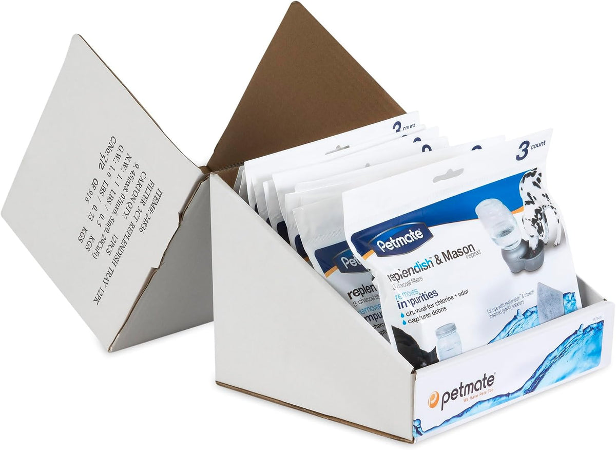Petmate replacement filters showing dual action polyester and charcoal layers