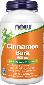 Now Foods Cinnamon Bark supplement bottle overhead angle view
