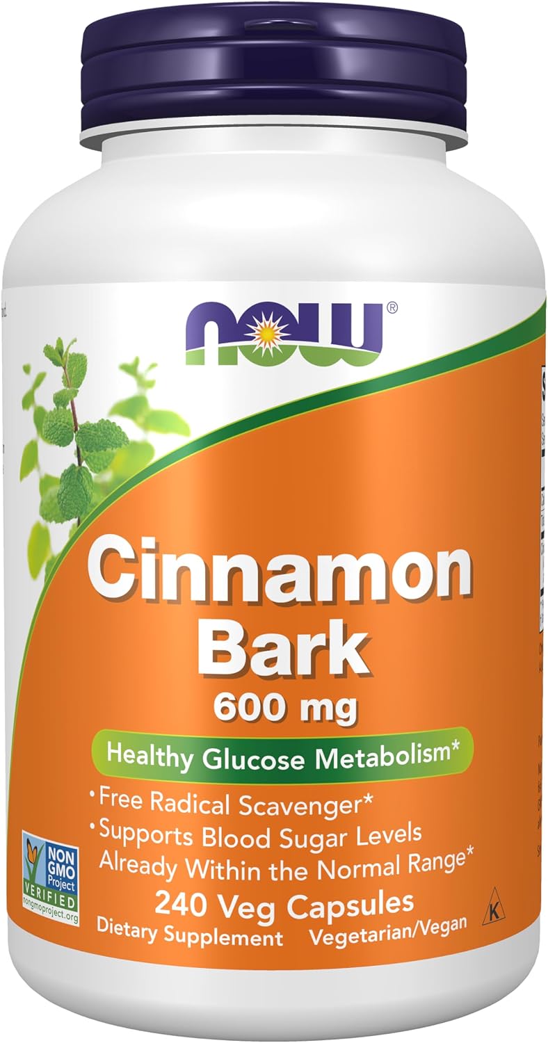 Now Foods Cinnamon Bark supplement bottle overhead angle view
