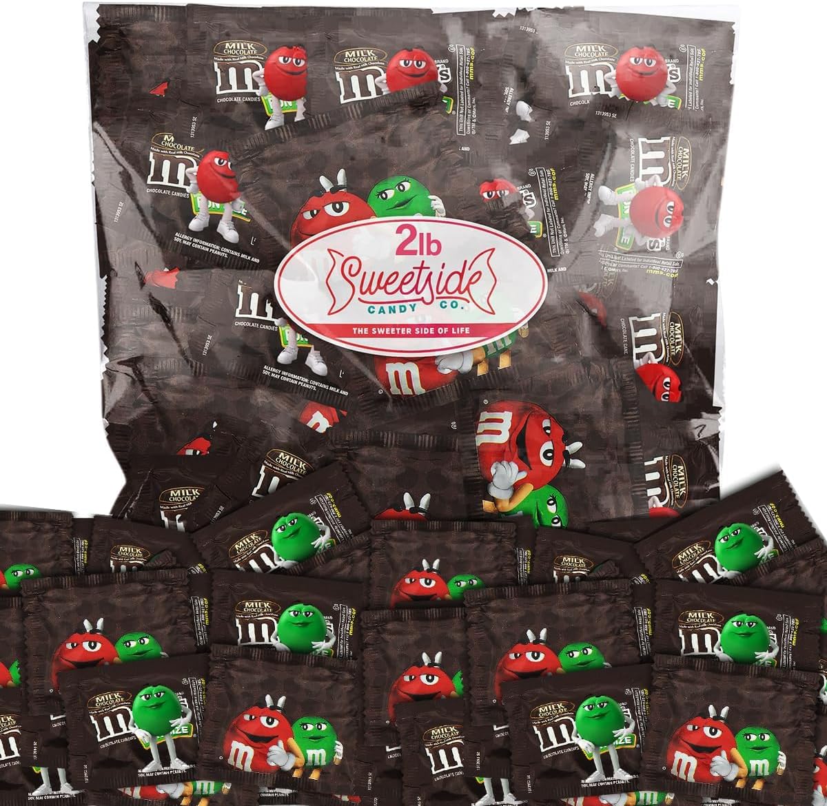 Sweetside Candy Co. M&M's Milk Chocolate Bulk Pack front view showcasing the two pounds packaging for parties.