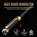 Scriveiner rollerball pen black lacquer finish with 24K gold trim