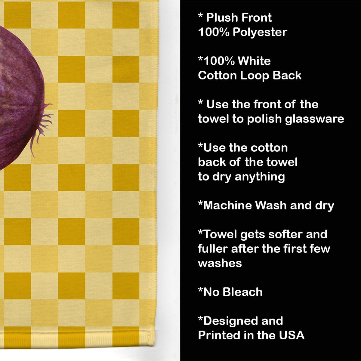 Caroline's Treasures red onion dish cloth hanging in a bathroom