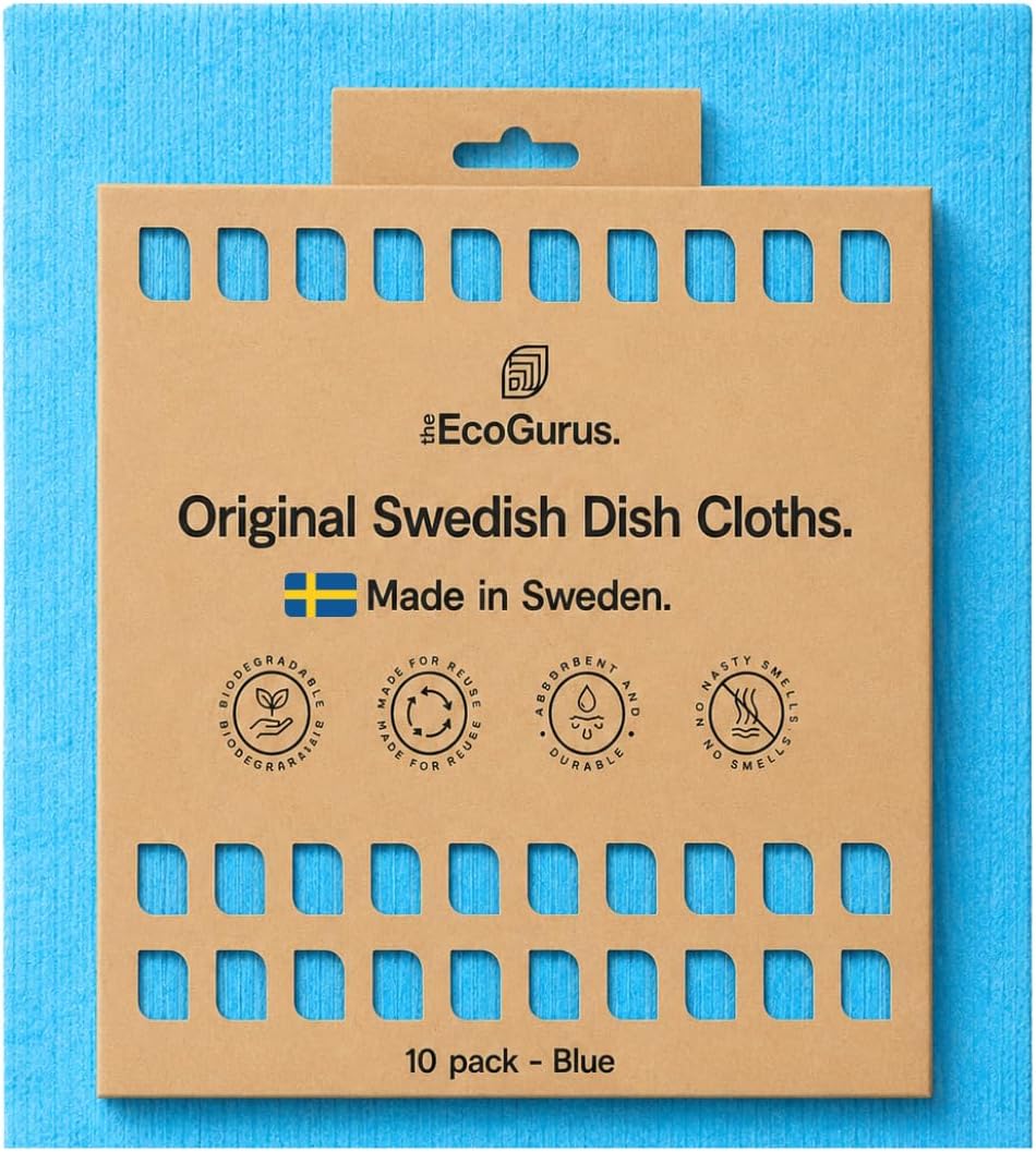 Swedish Dishcloths 10 Pack Yellow, Reusable Biodegradable, Made in Sweden | Made in Sweden from natural cellulose and cotton. Each cloth absorbs 20x its weight and replaces up to 150 paper towels. - Image 13