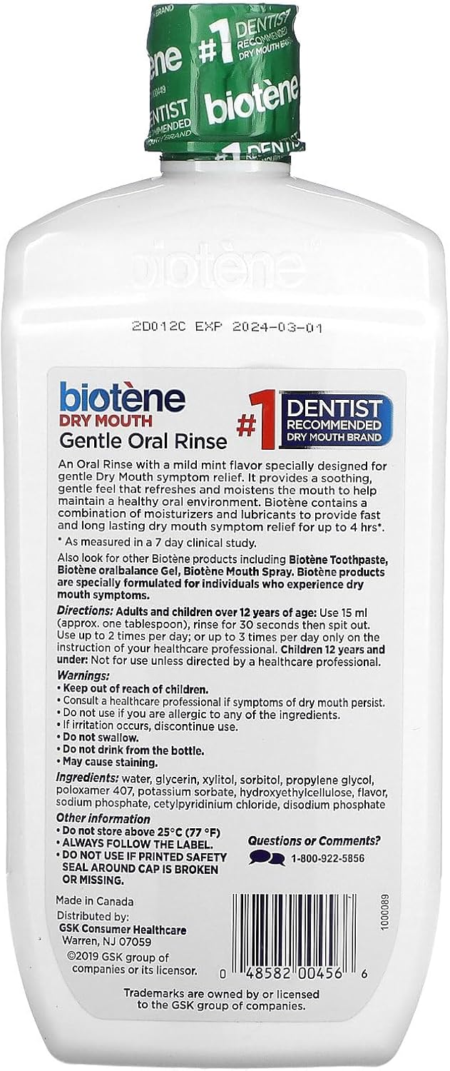 Biotene 16 fluid ounce dry mouth oral rinse packaging details
