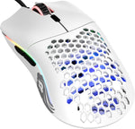 Glorious Model O wired gaming mouse front view in matte white