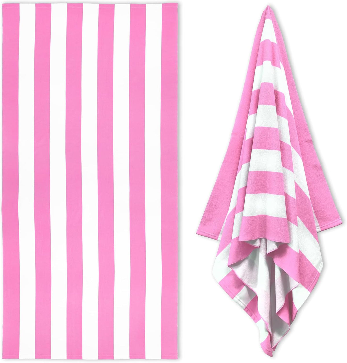 HENBAY Large Oversized Beach Towel front view showing classic pink and white cabana stripes