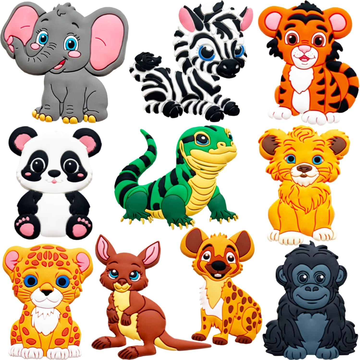 ALNETI zoo animal refrigerator magnets for kids front view showing nine colorful rubber pieces on a white fridge door
