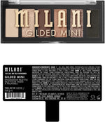 Close-up shot of the highly pigmented pressed powder textures inside the compact Milani eye makeup palette.