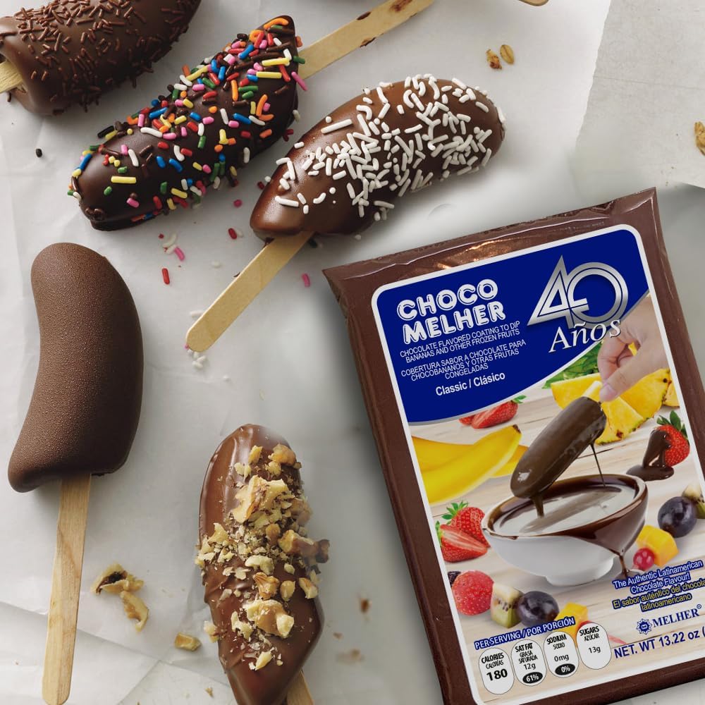 CHOCOMELHER Clasico - 2 Pack Milk Chocolate Flavored Coating for Chocobananos - Cobertura de Chocolate - Best to Cover Frozen Bananas & Strawberries - Traditional Snack from El Salvador - 2 of 13.22 oz Bags. - Image 9