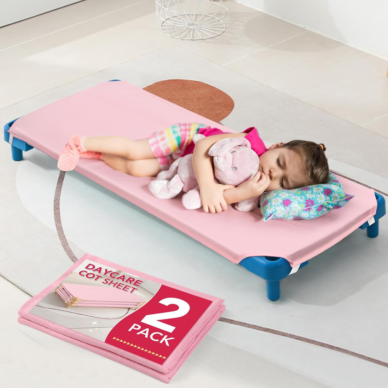 RowinsyDD pink daycare cot sheets set of two