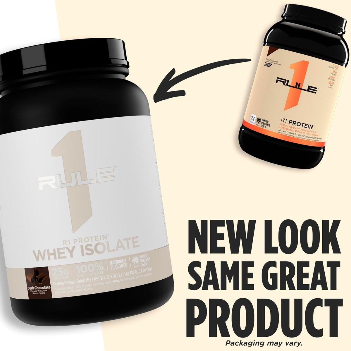 Rule 1 protein tub side view with serving details
