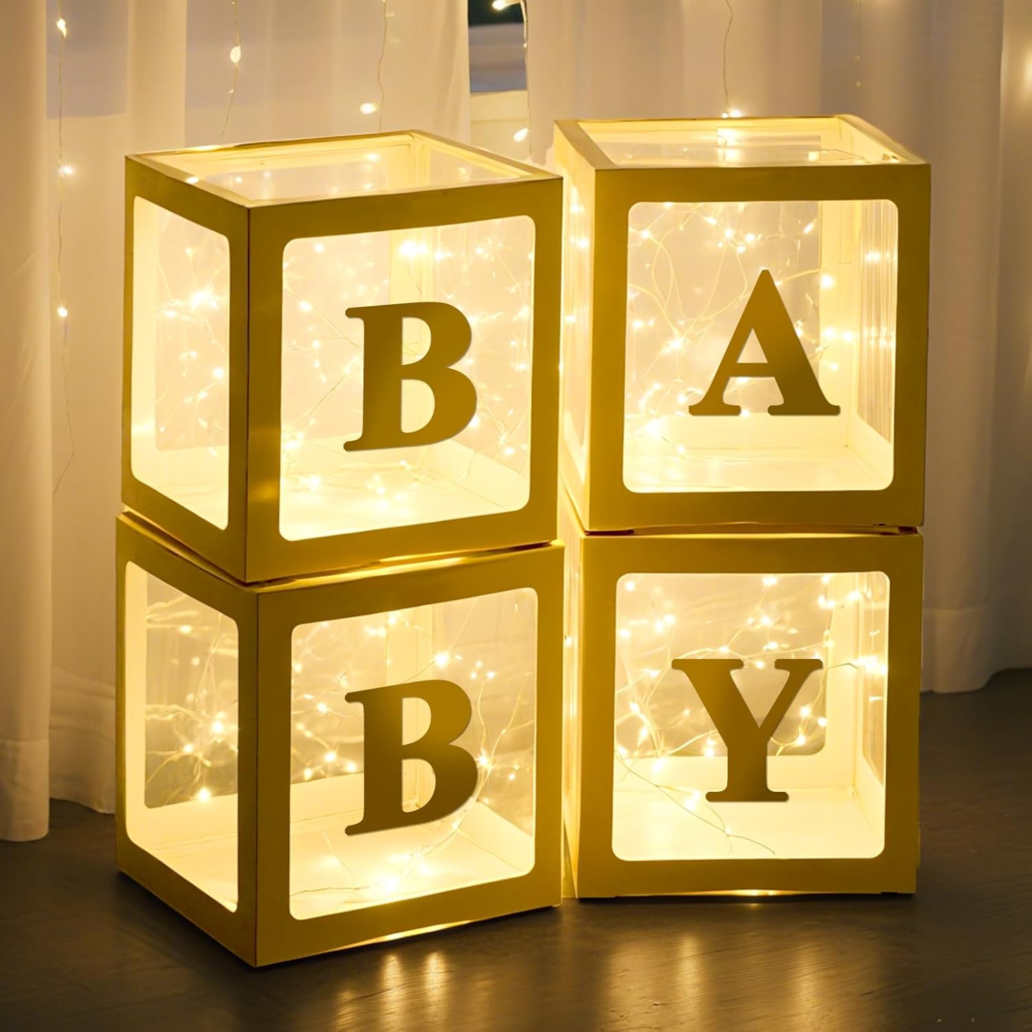 AmazingSpark Ledido baby boxes with letters front view showcasing gold borders and illuminated LED lights