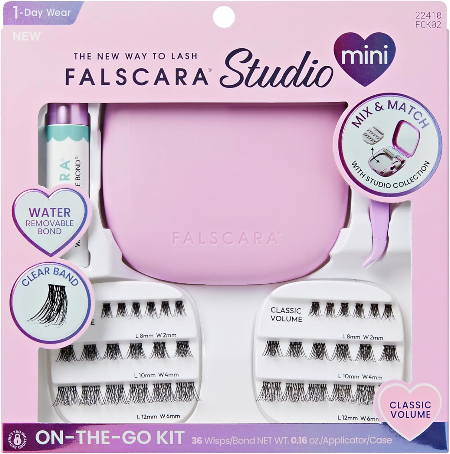 Falscara Studio Mini, False Eyelashes, Lash Clusters, 'Classic Volume', 8mm-12mm, Includes 36 clusters, applicator, tubing bond in a case, Contact Lens Friendly, Easy to Apply, Reusable Lash Clusters - Image 1