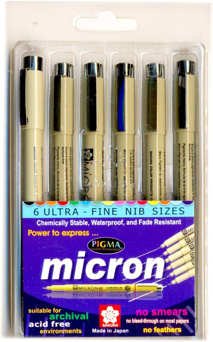 Sakura Pigma Micron pens front view featuring the multi-size black pen set