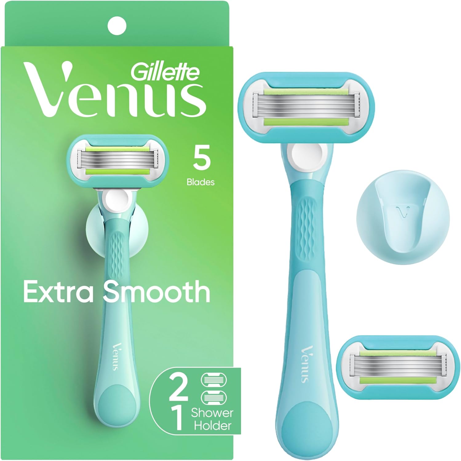 Gillette Venus Extra Smooth Razor for Women, Includes 1 Reusable Razor Handle + 2 Refills, Ergonomic No-Slip Gel Handle and Shower Holder, Holiday Gifts for Women - Image 1