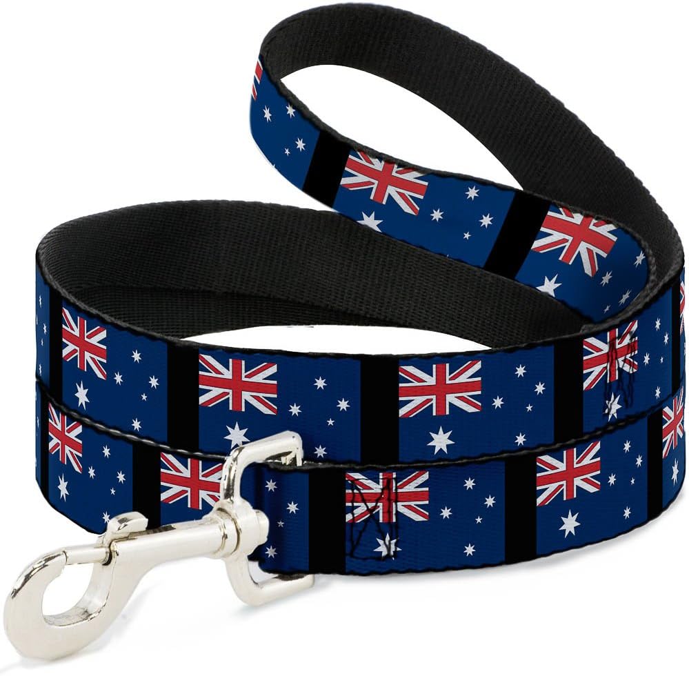 Buckle-Down Australia Flags Pet Leash front view showing vibrant print