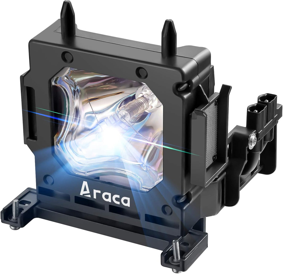 Araca LMP-H202 projector lamp replacement module front view showing the pre-installed protective black housing block