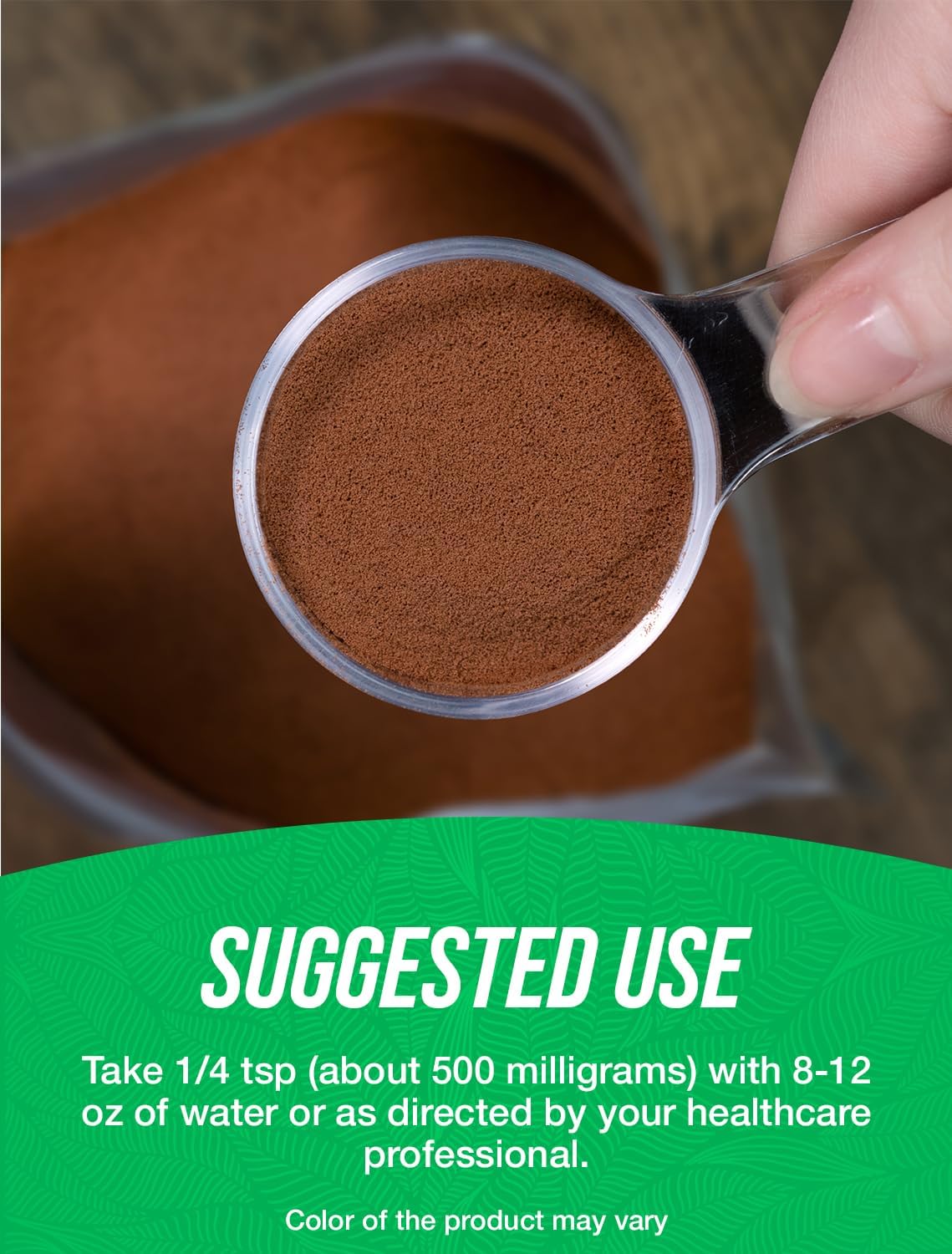 Gluten free and vegan certified seals on cocoa supplement bag