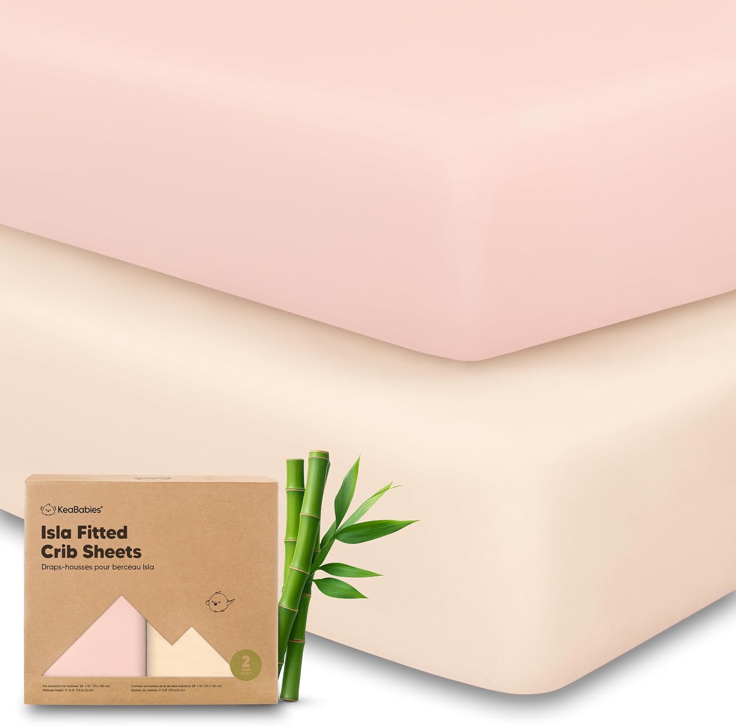 KeaBabies 2-pack bamboo crib sheets in cameo color front view