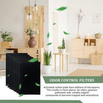 GZJoSum non-toxic replacement charcoal filters being positioned into a cat litter box hood ventilation slot.