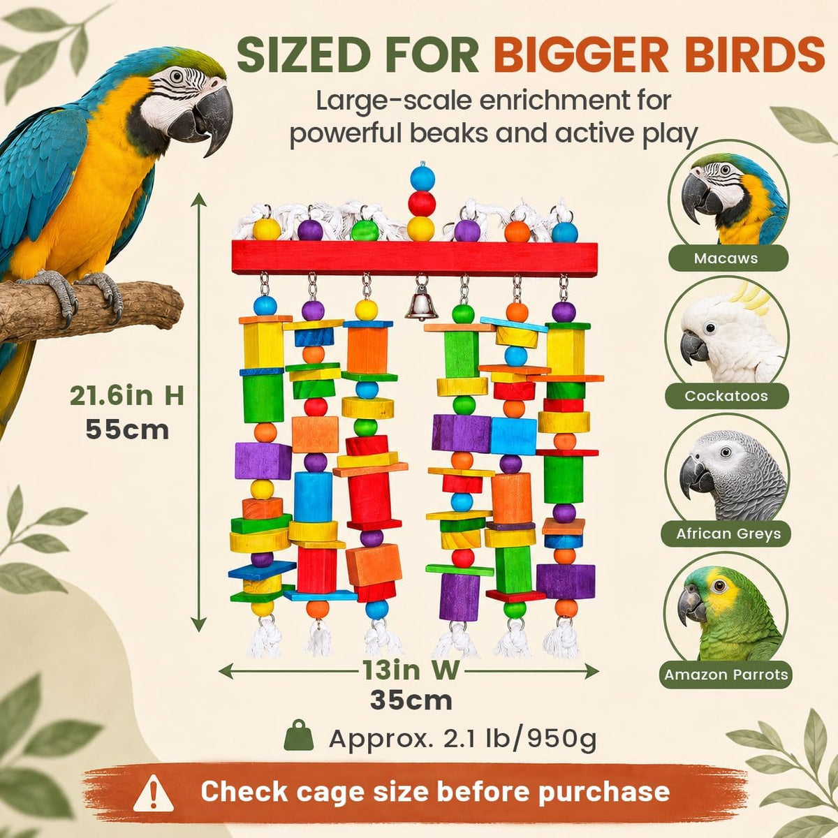 Maximum durability large parrot cage enrichment toy for aggressive chewers
