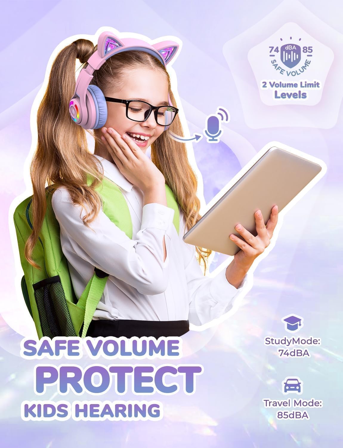 iClever BTH13 wireless headphones LED lights glowing